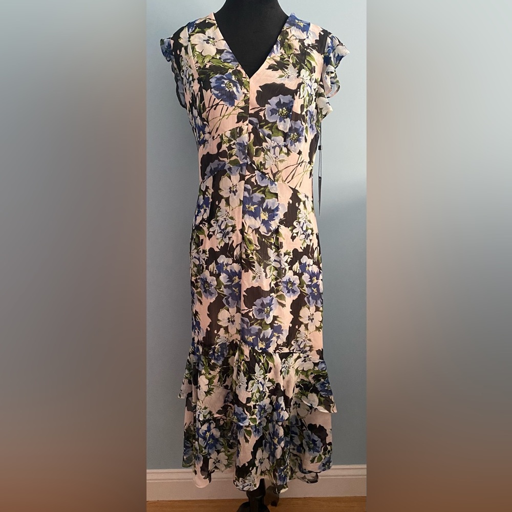 Tommy Hilfiger riviera floral chiffon high low dress with ruffled sleeve. Size 6 - Picture 10 of 12